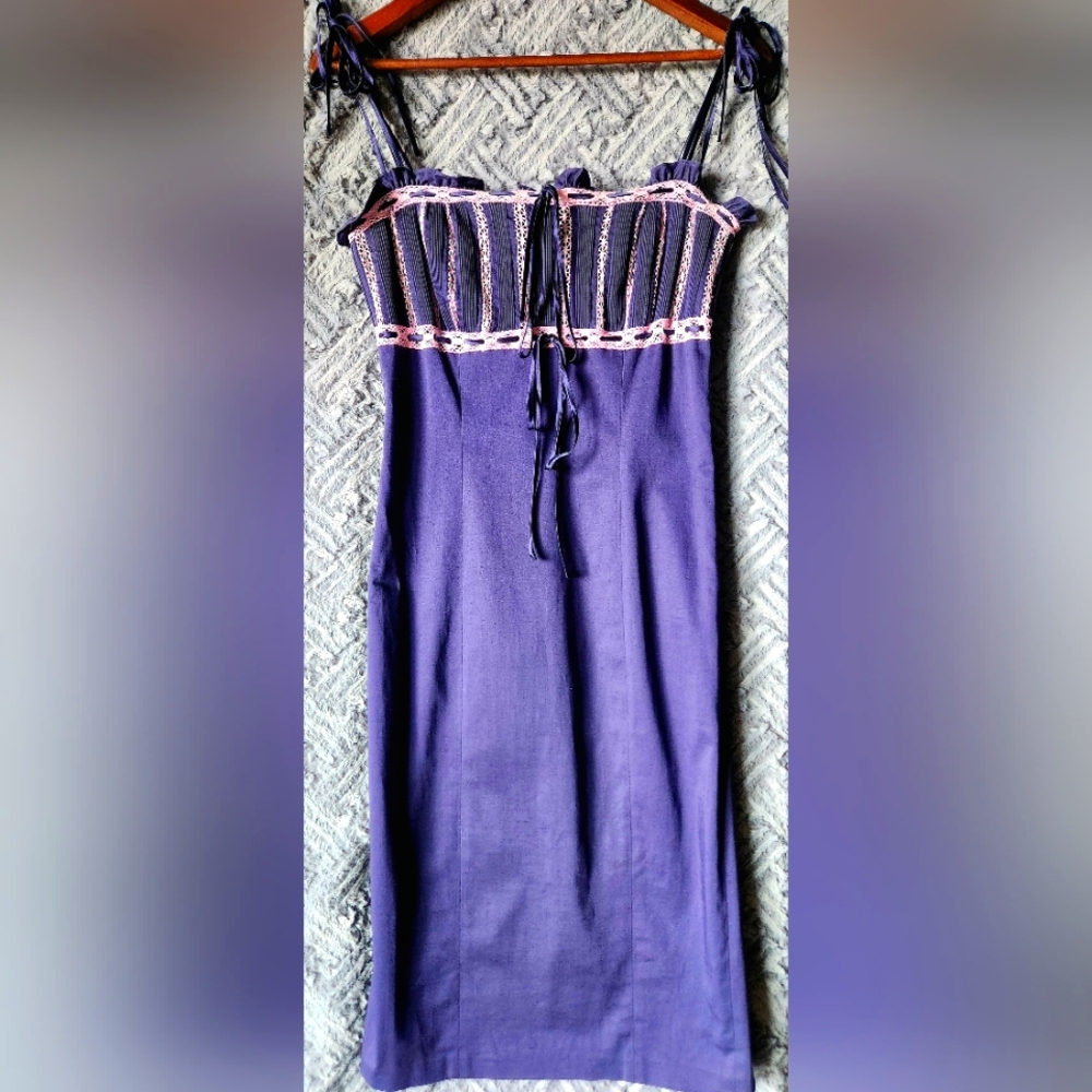 Betsey Johnson Vintage Y2K Purple Dress With Pink Lace Detail.